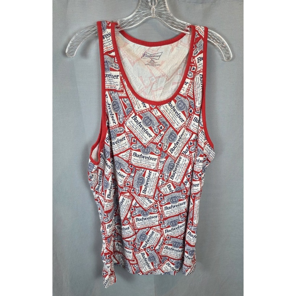 Budweiser Beer Tank Top T-Shirt Mens XL Bud Sleeveless Cotton Poly Allover Print